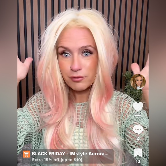 IMstyle Aurora Peachy Unique Layered T-part Lace Front Blonde, peach, & pink wig - Picture 6 of 10